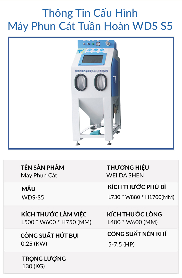 Máy bắn cát đánh rỉ thủ công tuần hoàn wds s5