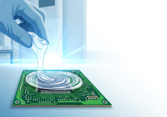 Hình minh họa bảng mạch PCB được phủ lớp keo bảo vệ trong môi trường phòng lab