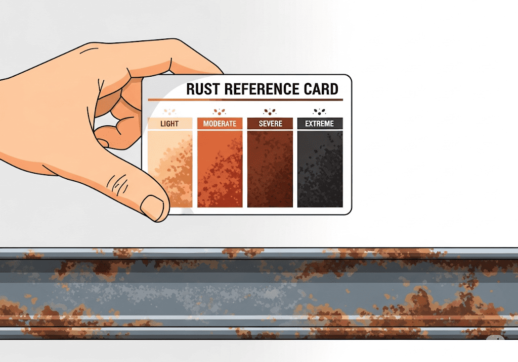 Hướng dẫn đánh giá mức độ rỉ sét bằng cách so sánh trực quan.
