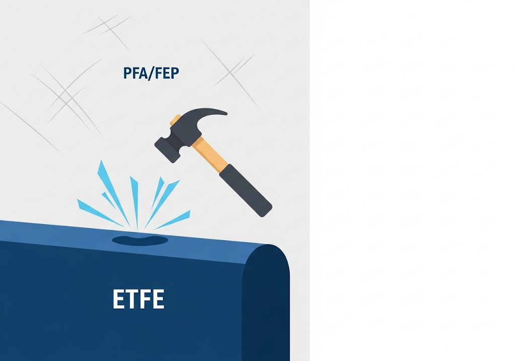 Hình ảnh minh họa lớp phủ ETFE chống va đập, chống mài mòn tốt hơn PFA và FEP