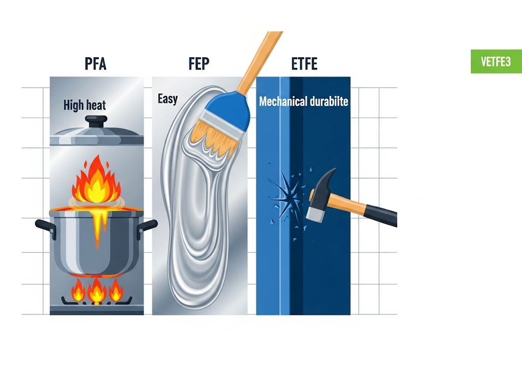 Sơ đồ so sánh đặc tính kỹ thuật của các loại sơn PFA, FEP và ETFE
